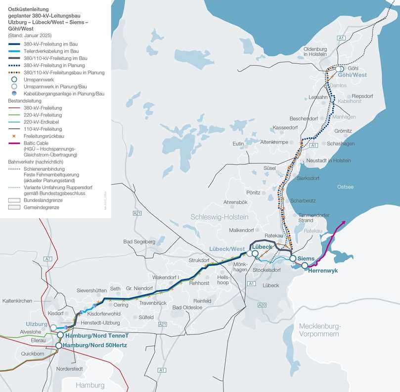 Die Ostküstenleitung auf der Karte | Foto: TenneT