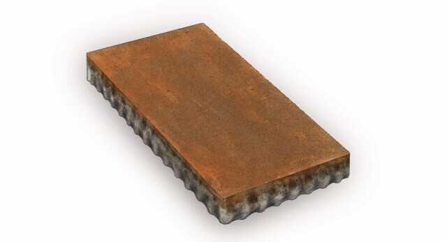 Der Betonpflasterstein "Ferro Concrete": Der rotbraune Vorsatz rostet.
