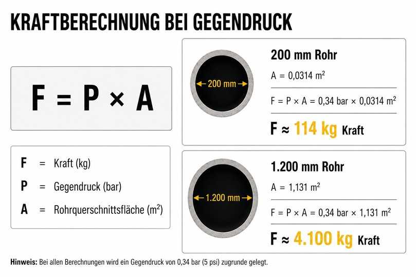 Die Visualisierung zeigt, wie der Gegendruck beim Einsatz von Absperrblasen berechnet werden kann. | Foto: Cherne Industries