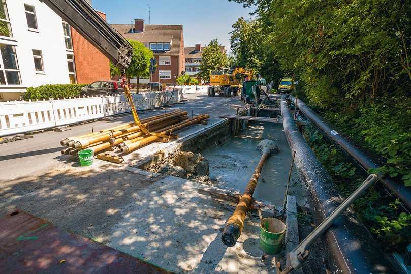 Von der Zielgrube aus erfolgen die Aufweitungen des Bohrloches in Richtung der Startgrube. | Foto: Dirk Balzer, Stadtnetze Münster GmbH Von der Zielgrube aus erfolgen die Aufweitungen des Bohrloches in Richtung der Startgrube. | Foto: Dirk Balzer, Stadtnetze Münster GmbH