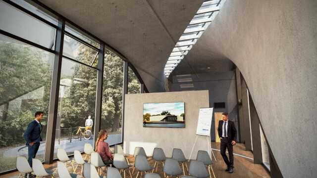 Beton mit Twist: Das Potenzial von Carbon- oder auch Textilbeton lässt sich im Inneren erahnen.