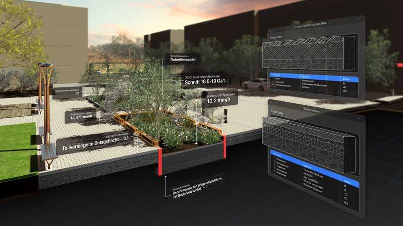 Nachhaltigkeitsdaten in der Planung von Freiräumen | Foto: Vectorworks, Inc. Nachhaltigkeitsdaten in der Planung von Freiräumen | Foto: Vectorworks, Inc.