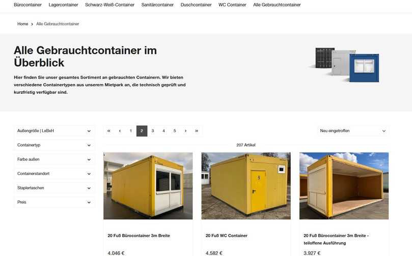 Eine Filterfunktion ermöglicht die gezielte Suche nach einem gewünschten Gebrauchtcontainer. | Foto: Ela Container