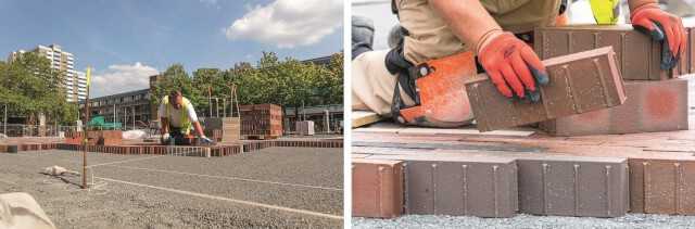 Beim Pflastern erleichtern integrierte Abstandshalter das Einhalten einer konsistenten Fugenbreite.