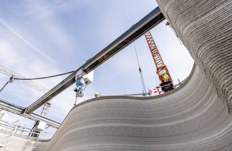 Der erste Bauabschnitt des "Serverhotels" in Heidelberg: 3D-Betondruck ermöglicht sehr freie organische Geometrien. | Foto: Peri Der erste Bauabschnitt des "Serverhotels" in Heidelberg: 3D-Betondruck ermöglicht sehr freie organische Geometrien. | Foto: Peri